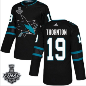 Sharks #19 Joe Thornton Schwarz 2019 Stanley Cup Final Stitched